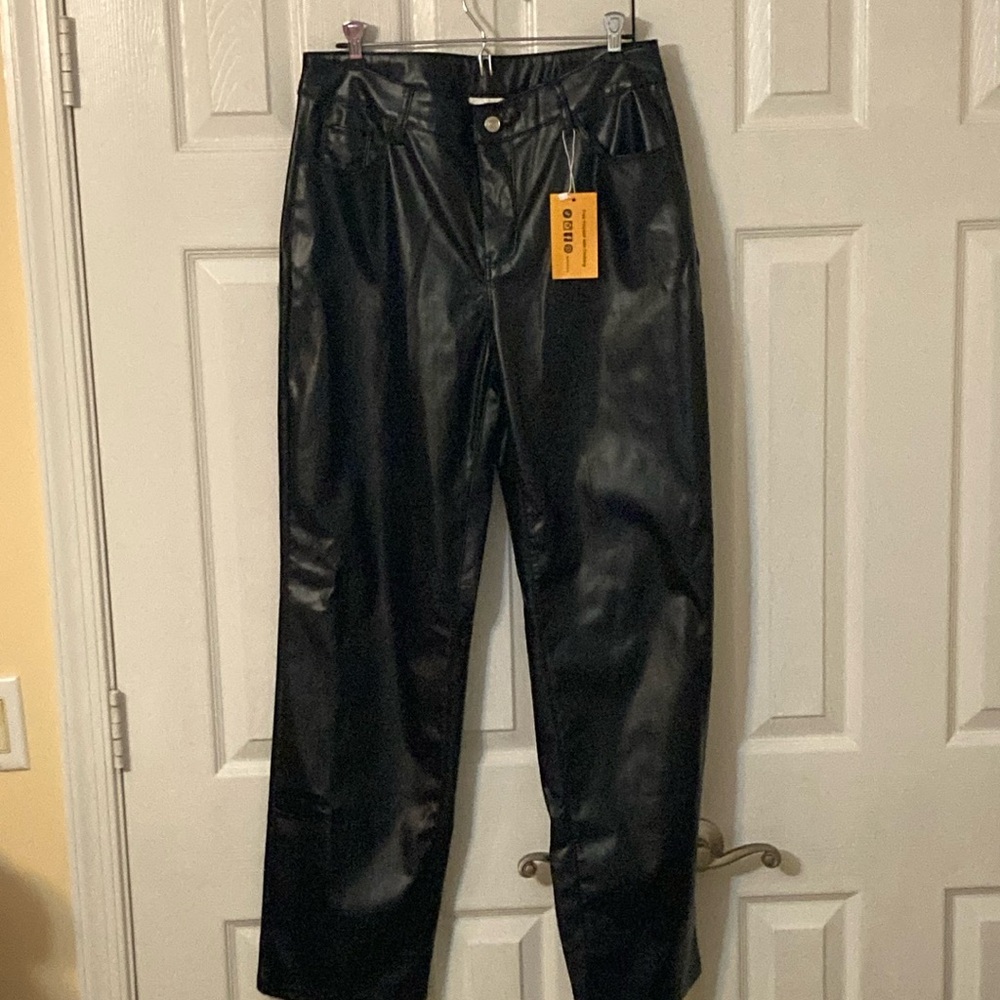 MYOURSA  Black Faux Leather Pants XL, NWY